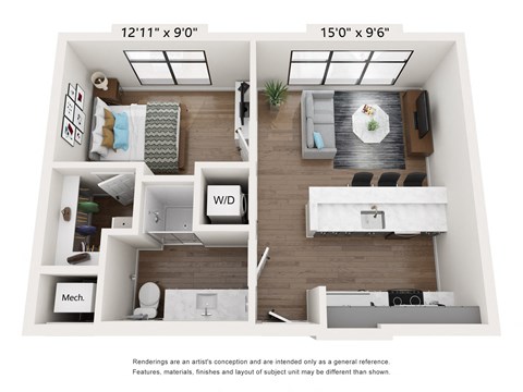 a 1 bedroom floor plan with a bathroom and a living room